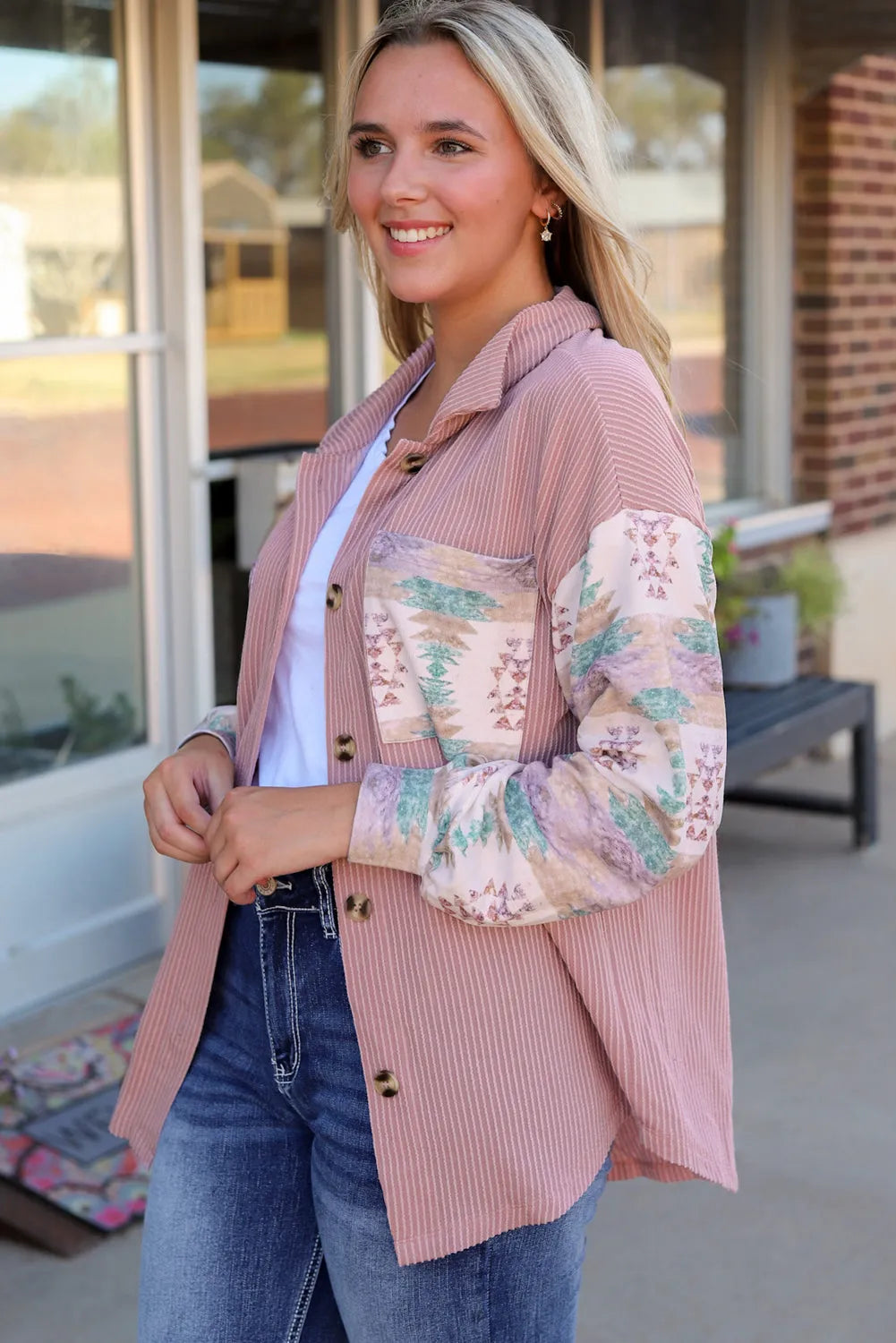 Pink Toltec Corduroy Contrast Shacket - Chic Meadow Boutique 