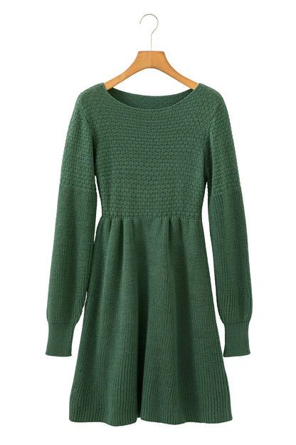 Mist Green Solid Lantern Sleeve Empire Waist Short Sweater Dress