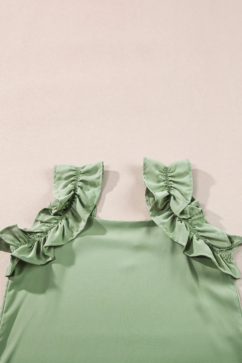 Smoke Green Solid Ruffle Trim Sleeveless Top - Chic Meadow Boutique 