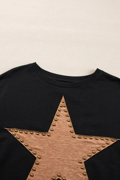 Black Studded Star Graphic Oversized Long Sleeve Top - Chic Meadow Boutique 