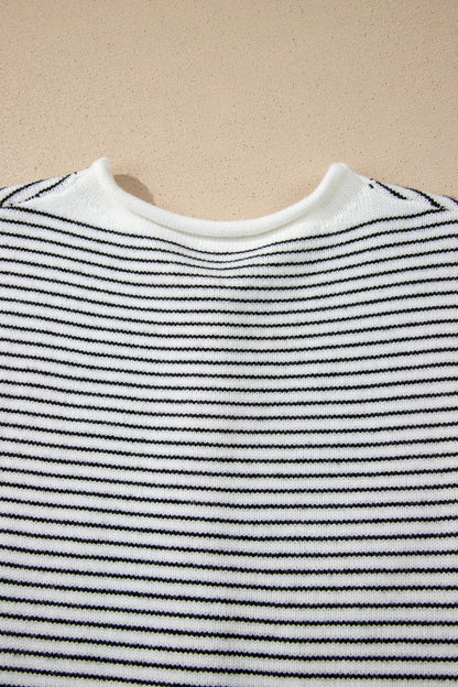 Black Stripe Contrast Trim Cap Sleeve Button Down Casual Cardigan