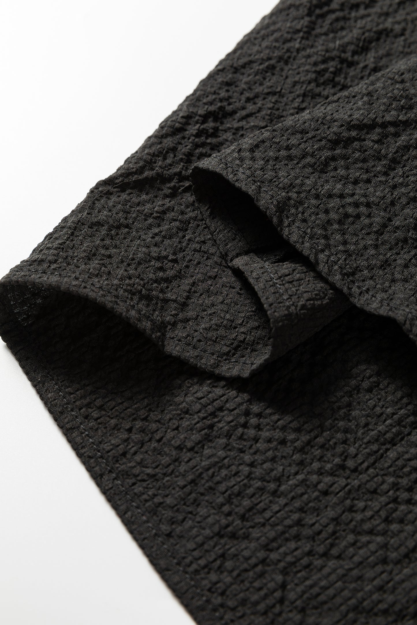 Black Color Block Patchwork Detail V Neck Textured Long Sleeve Blouse