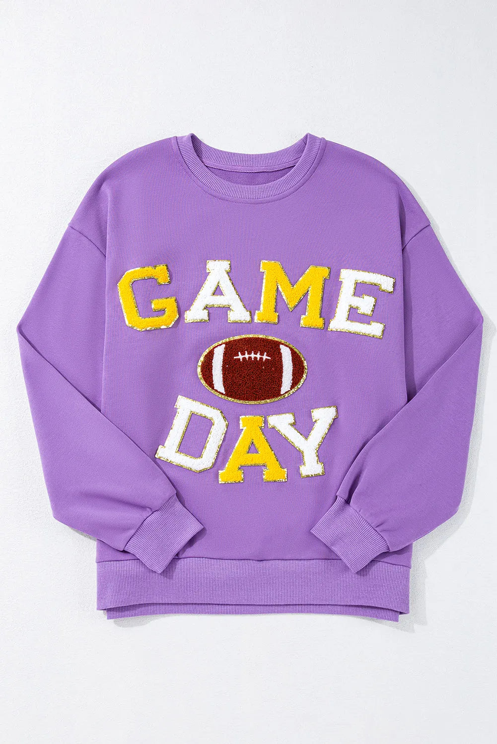 Tillandsia Purple GAME DAY Rugby Chenille Embroidered Pullover Sweatshirt - Chic Meadow Boutique 