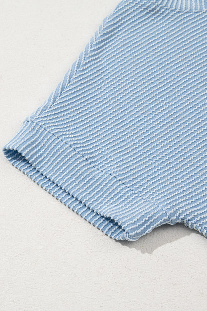 Myosotis Plain Corded Knit Mock Neck T Shirt