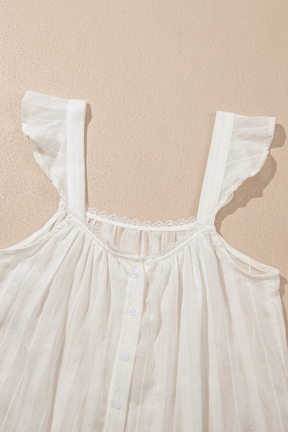 White Lace Crochet Ruffled Buttoned Loose Fit Tank Top