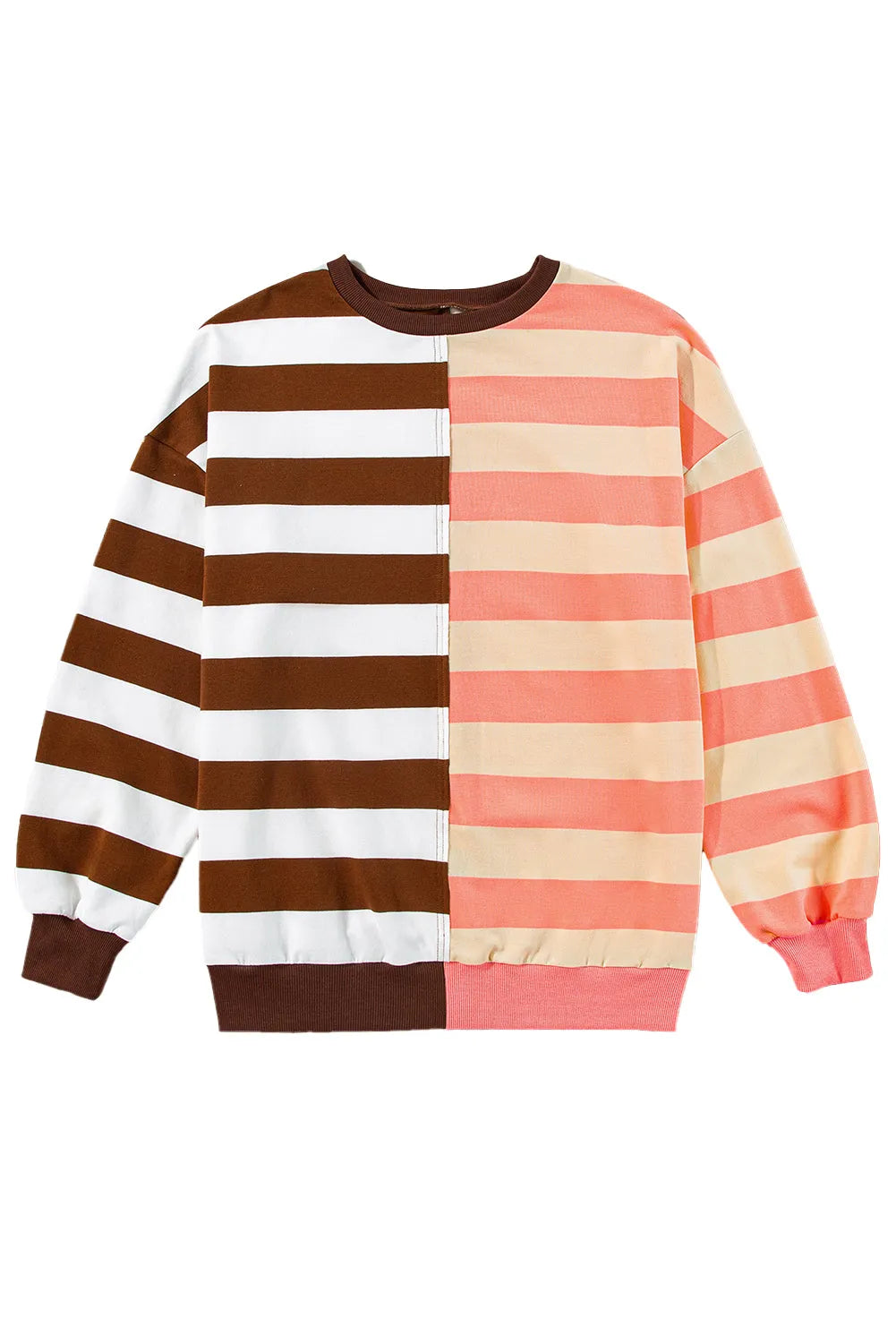 Brown Stripe Color Block Drop Shoulder Pullover Sweatshirt - Chic Meadow Boutique 