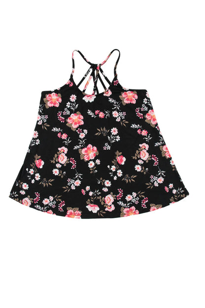 Black Floral Spaghetti Straps Strappy Back Tank Top - Chic Meadow Boutique 