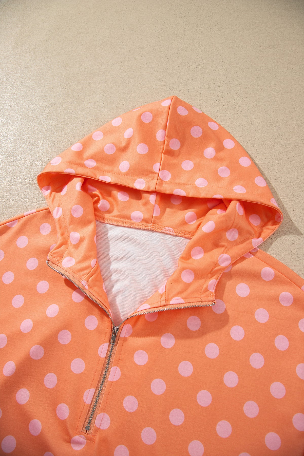 Orange Polka Dot Hooded Long Sleeve Top Casual Mini Skort Set