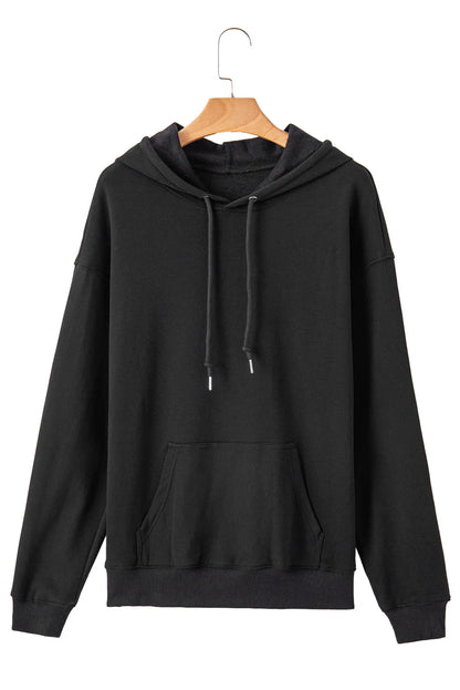 Black Fleece Lined Kangaroo Pocket Drawstring Chunky Hoodie - Chic Meadow Boutique 