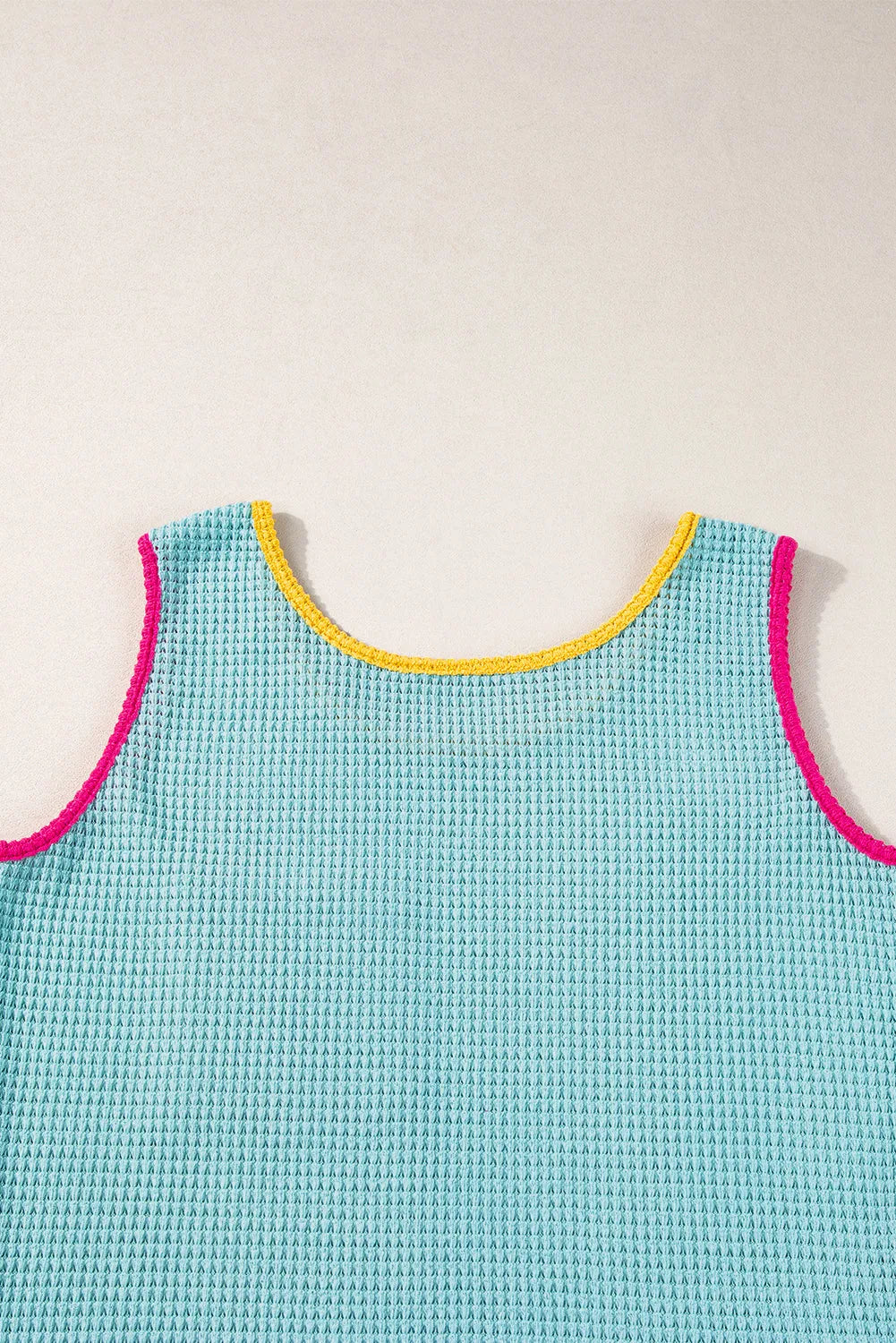 Light Blue Color Block Patched Pocket Breathable Knit Tank Top - Chic Meadow Boutique 