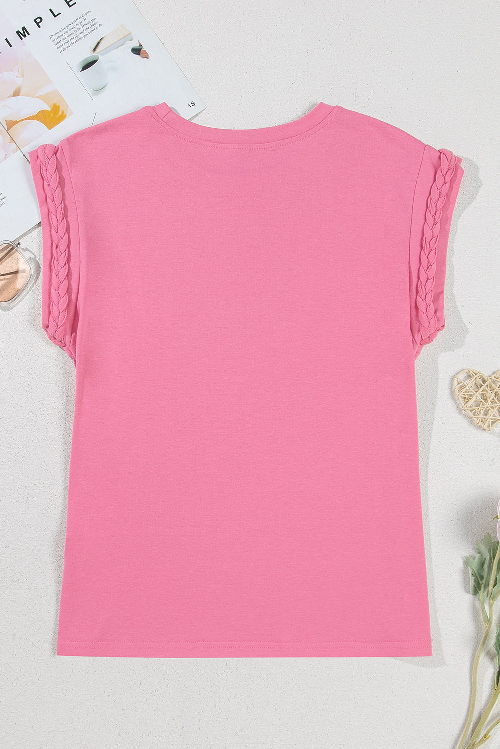 Bonbon Braided Cap Sleeve Crew Neck T Shirt