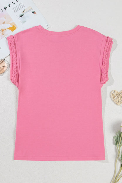 Bonbon Braided Cap Sleeve Crew Neck T Shirt