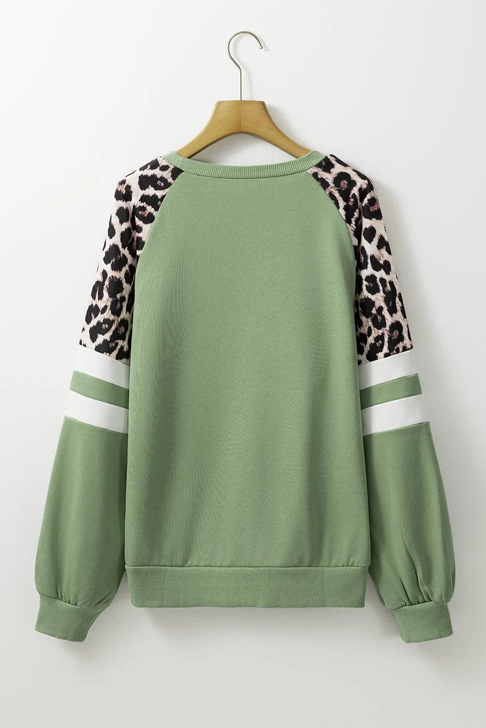 Grass Green Leopard Print Colorblock Raglan Sleeve Sweatshirt - Chic Meadow Boutique 