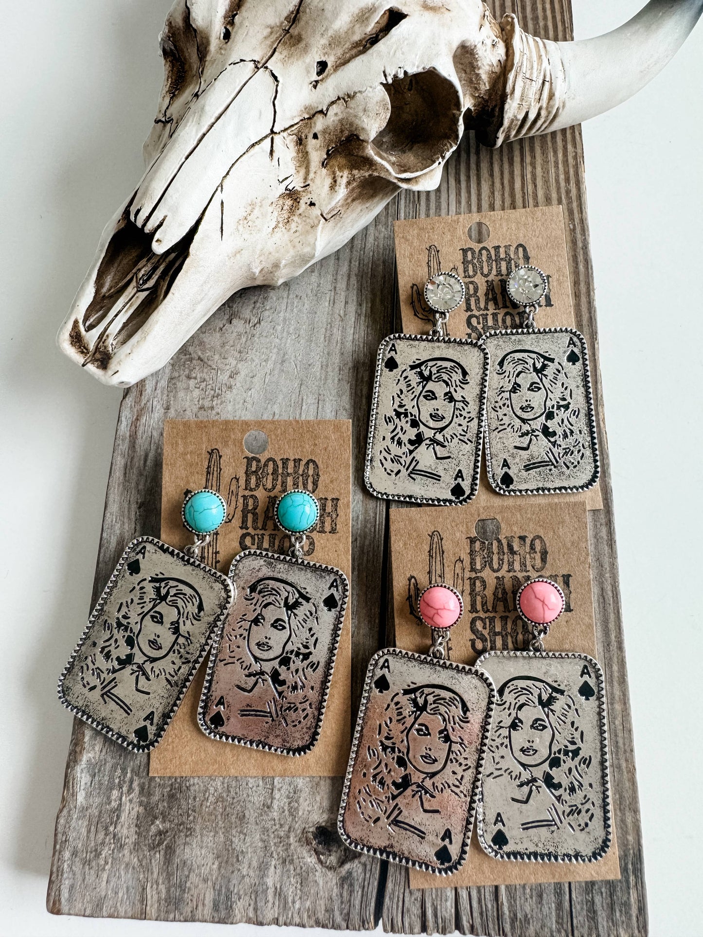 Western Queen Dolly Engraved Stud Earrings