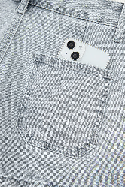 Dusk Blue Scalloped Hemline Acid Wash High Waist Denim Shorts