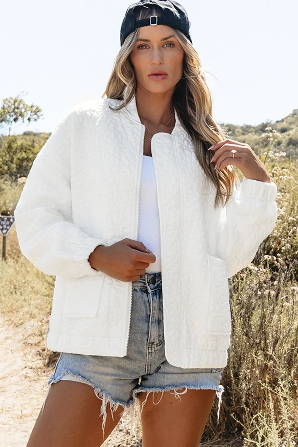 White Floral Quilted Jacket - Chic Meadow Boutique 