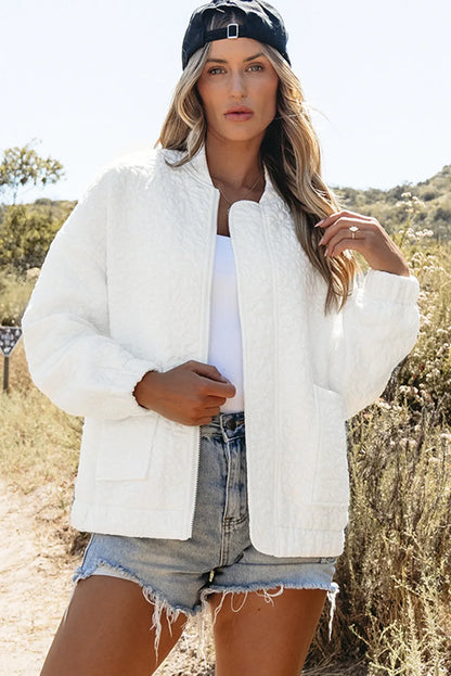 White Floral Quilted Jacket - Chic Meadow Boutique 