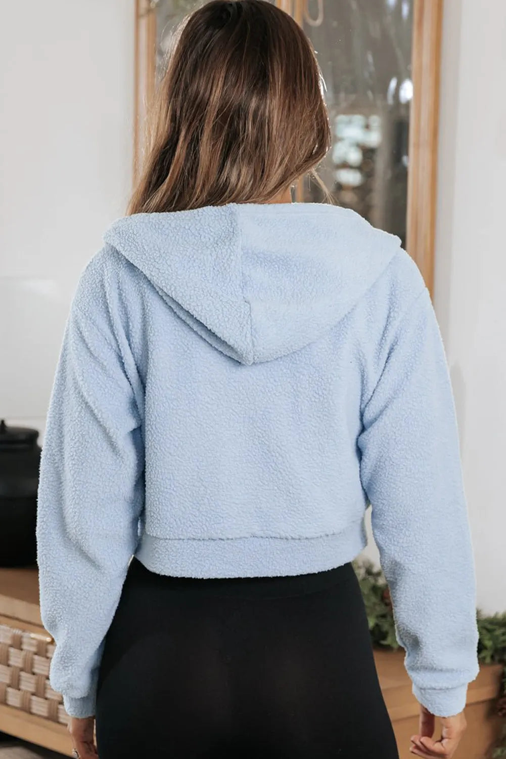 Beau Blue Cropped Sherpa Zip Up Hoodie - Chic Meadow Boutique 