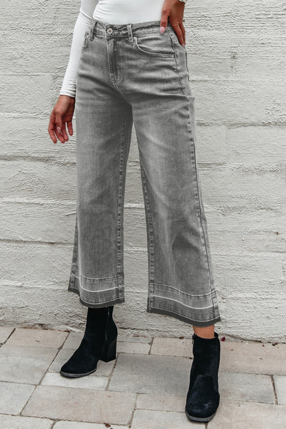 Gray Raw Hem Straight Leg Loose High Waist Jeans