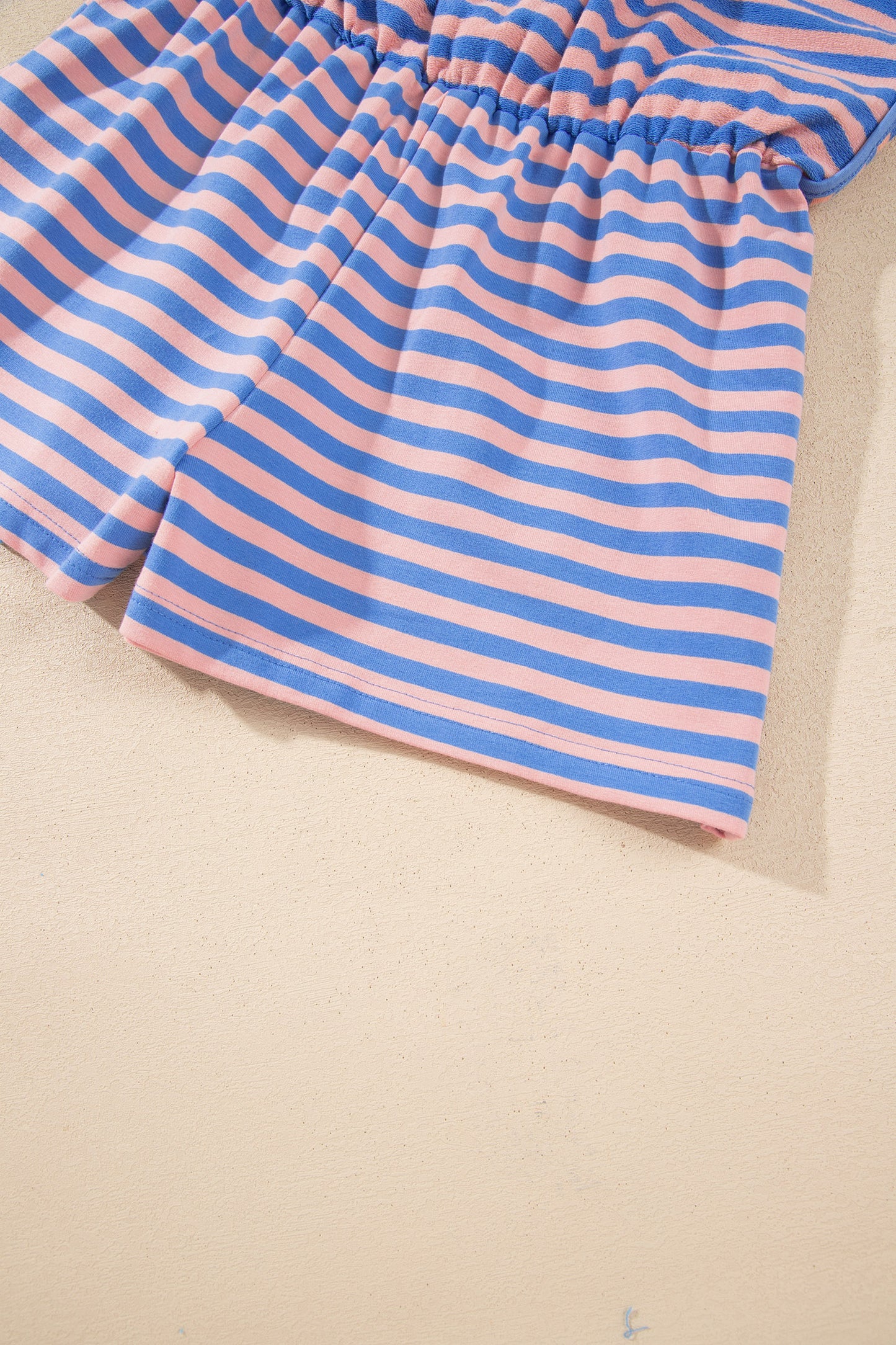 Blue Stripe Long Sleeve Relaxed Pullover Drawstring Mini Skort 2pcs Set