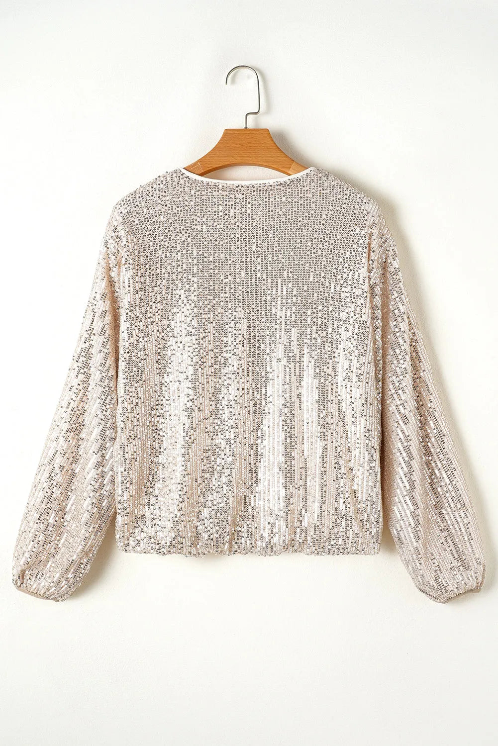 Apricot Sequin Zip up Round Neck Long Sleeve Jacket - Chic Meadow Boutique 