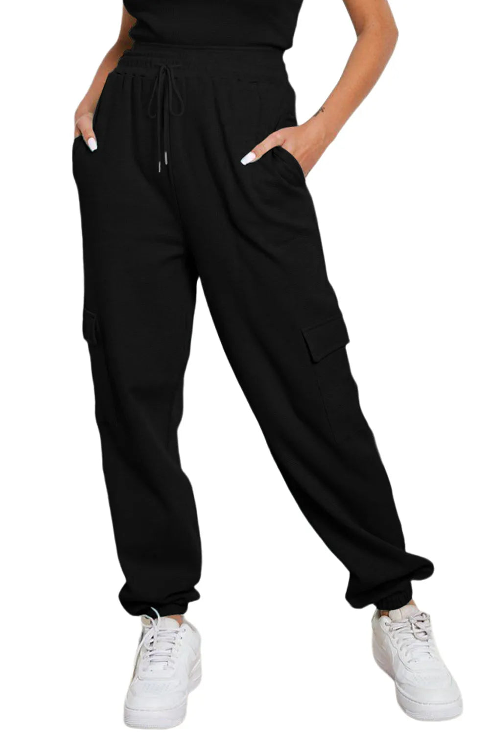 Black Waffle Texture Cargo Pocket Jogger Pants - Chic Meadow Boutique 