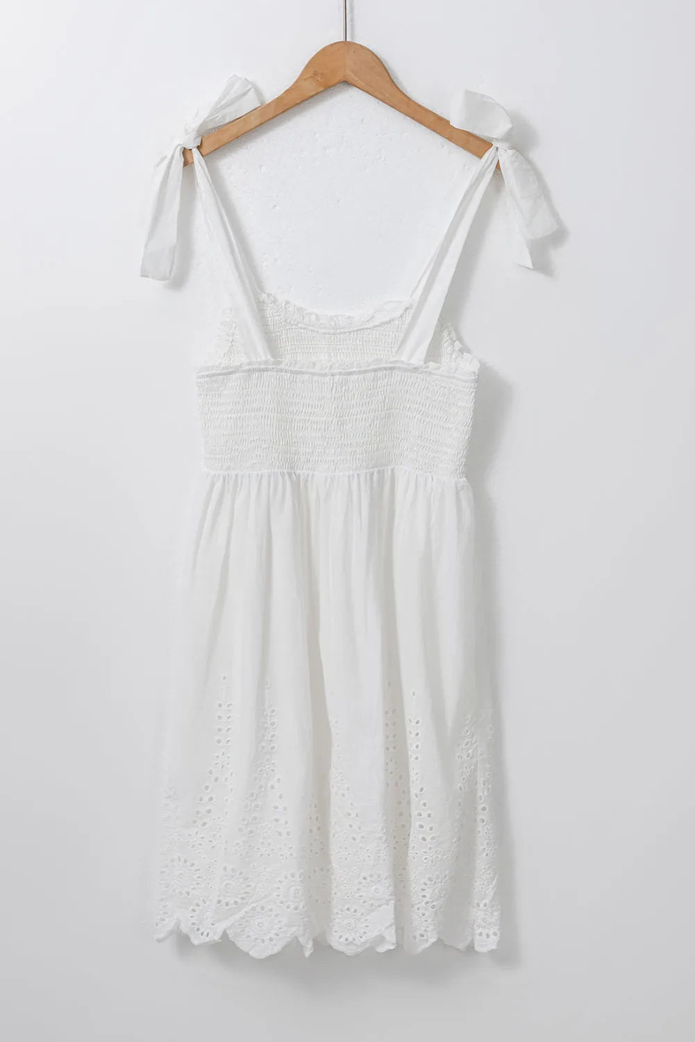 White Adjustable Tie Straps Smocked Mini Dress - Chic Meadow Boutique 