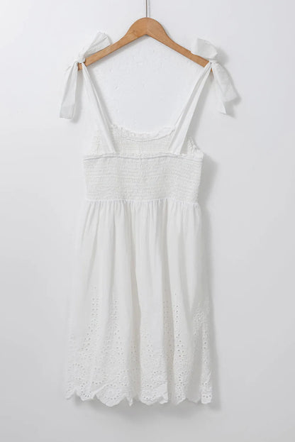 Dresses/Mini Dresses White Adjustable Tie Straps Smocked Mini Dress