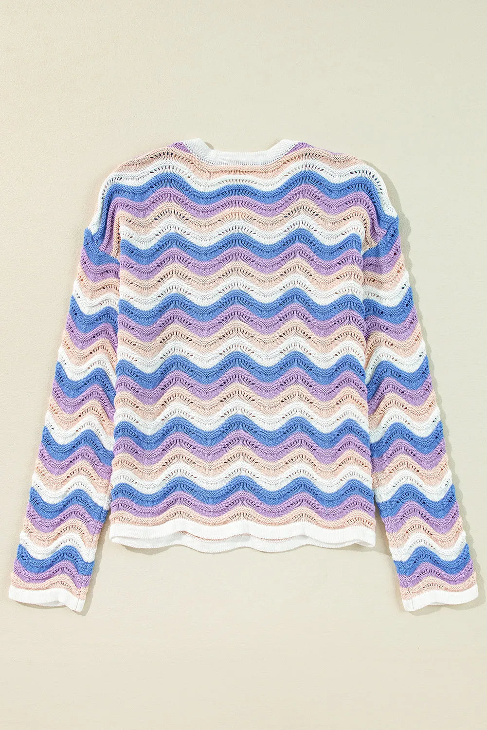 Purple Stripe Wavy Pointelle Knit Drop Shoulder Sweater - Chic Meadow Boutique 