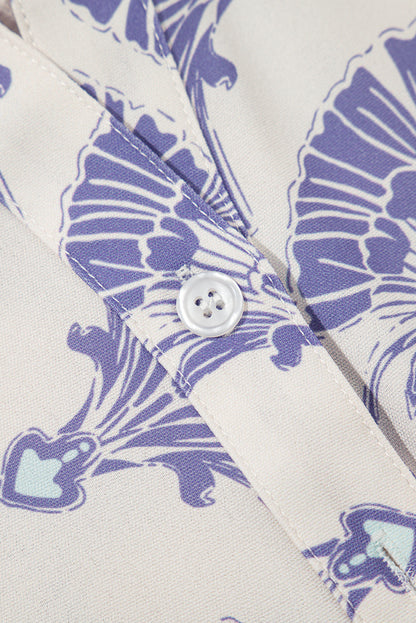 Sky Blue Printed Shirt Collar Half Button A-line Mini Dress