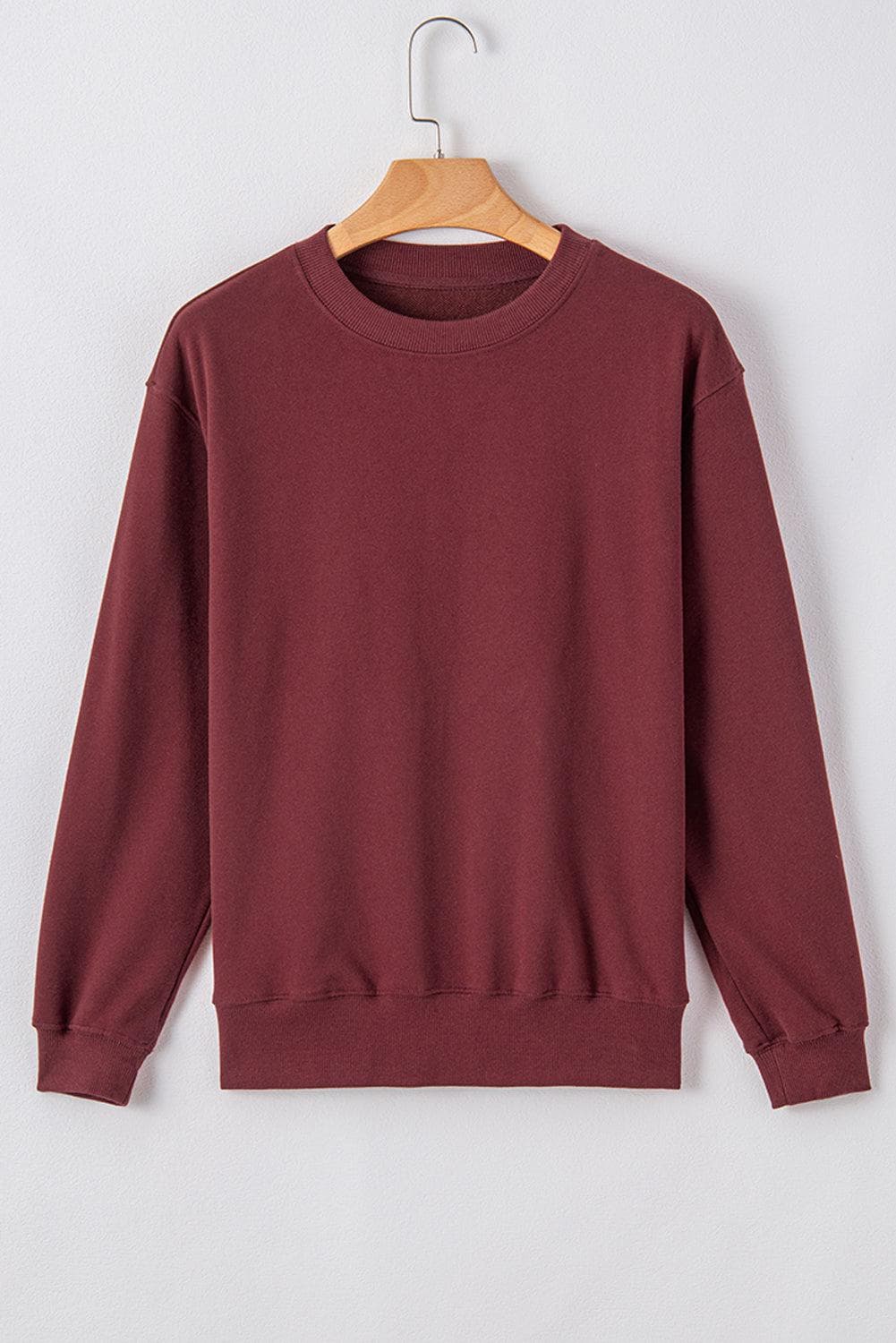 Tops/Sweatshirts & Hoodies Burgundy Plain Drop Shoulder Crewneck Pullover Sweatshirt