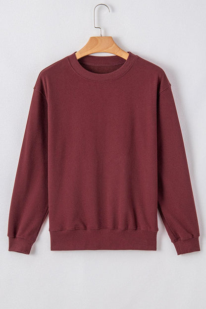 Tops/Sweatshirts & Hoodies Burgundy Plain Drop Shoulder Crewneck Pullover Sweatshirt