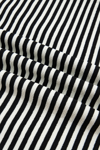 Black Stripe Velvet Bow Pattern Dropped Shoulder Loose Sweatshirt