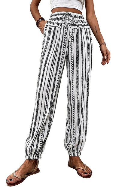 Black Stripe Boho Striped Print Casual Pants - Chic Meadow Boutique 