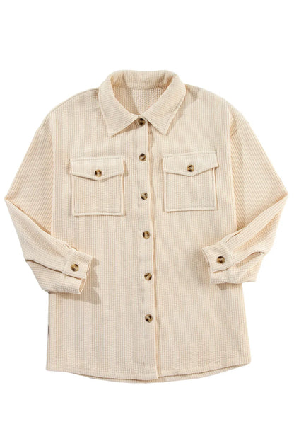 Oatmeal Corduroy Flap Pocket Button Up Shacket - Chic Meadow Boutique 