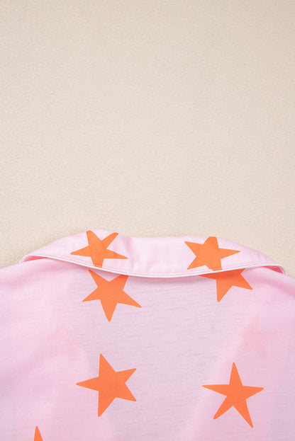 Pink Stars Short Sleeve Shirt and Shorts Bamboo Pajama Set