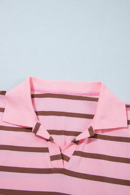 Pink Stripe Striped Long Sleeve Collar Shift Top