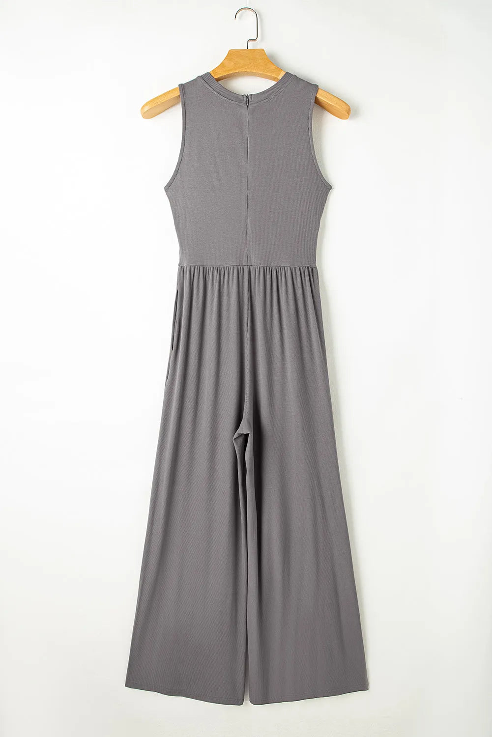 Bottoms/Jumpsuits & Rompers Medium Grey Cinched Waist Sleeveless Wide Leg Jumpsuit