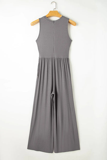 Bottoms/Jumpsuits & Rompers Medium Grey Cinched Waist Sleeveless Wide Leg Jumpsuit