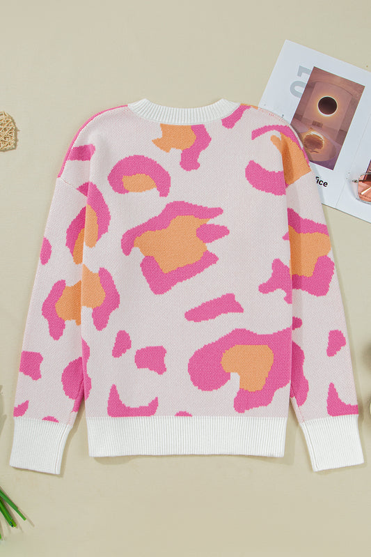 Sachet Pink Playful Leopard Print Drop Shoulder Baggy Sweater