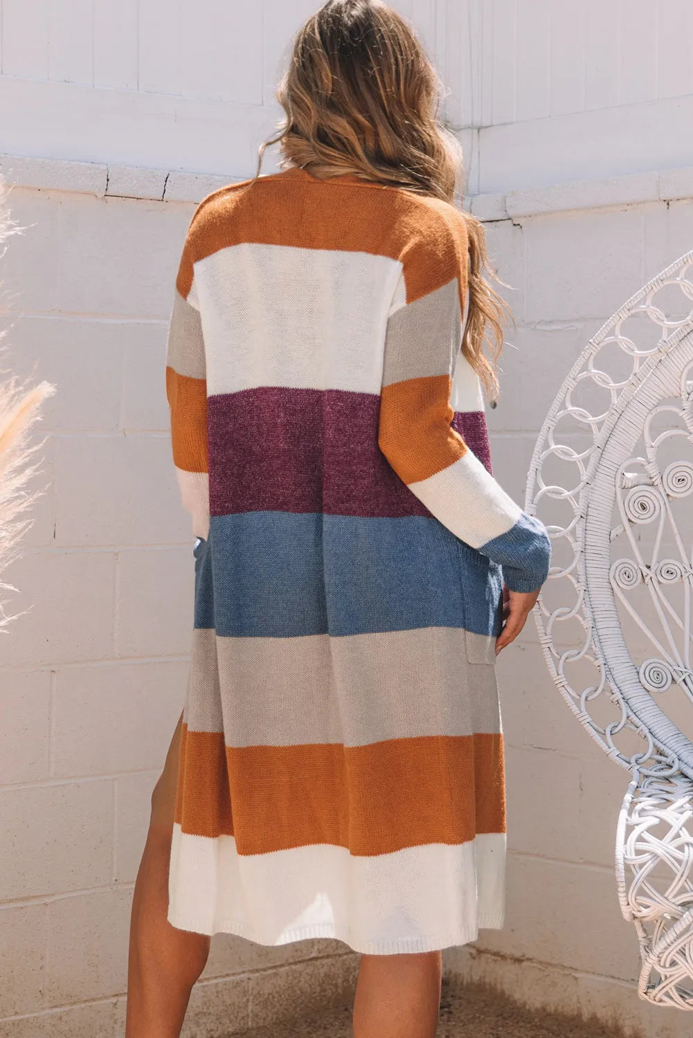 Multicolor Colorblock Open Front Long Knit Cardigan - Chic Meadow Boutique 