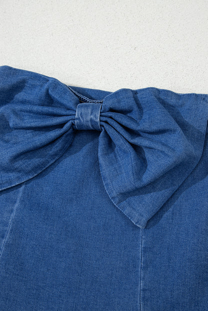 Sail Blue Vintage Bow Front Smocked Back Denim Tube Top