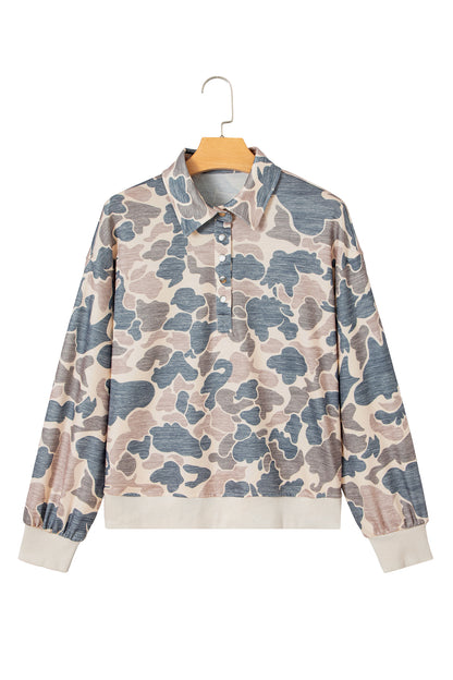 Multicolour Casual Camouflage Collar Pullover Sweatshirt