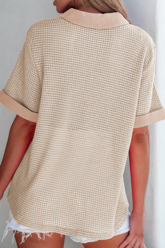 Apricot Gauze Waffle Button Down Short Sleeve Shirt