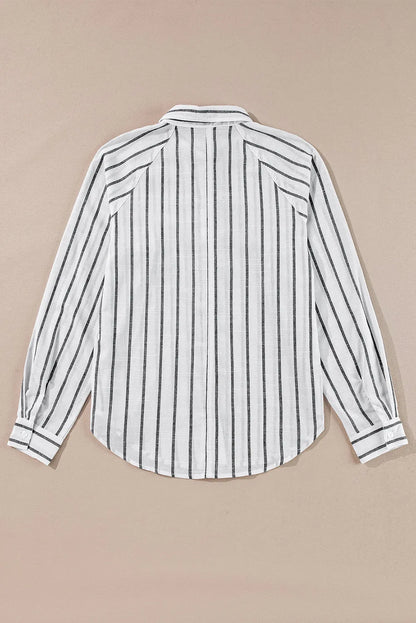 Black Stripe Chest Pocket Buttoned Oversized Shirt - Chic Meadow Boutique 