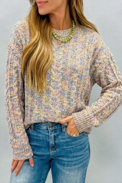 Multicolour Cozy Cable Knit Round Neck Long Sleeve Confetti Sweater