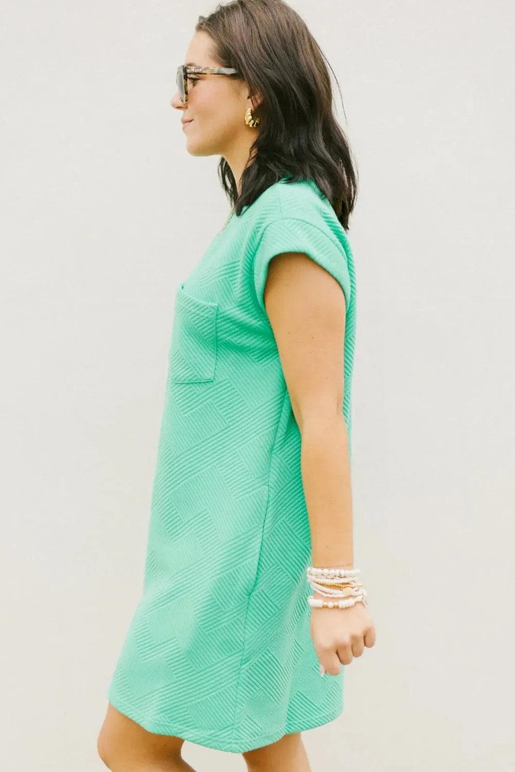 Dresses/T Shirt Dresses Mint Green Textured Cap Sleeve T Shirt Dress