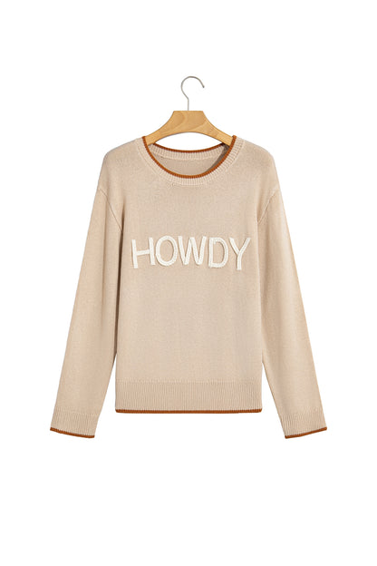Parchment Corder HOWDY Letter Graphic Crew Neck Relaxed Sweater