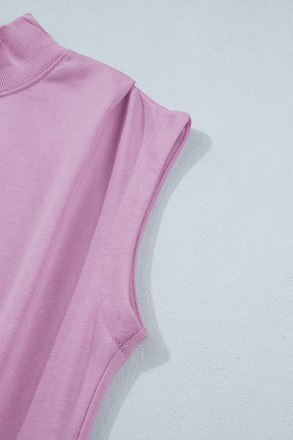 Phalaenopsis Solid Color High Neck Cap Sleeve Loose Top