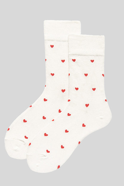 White Valentines Heart Pattern Crew Socks